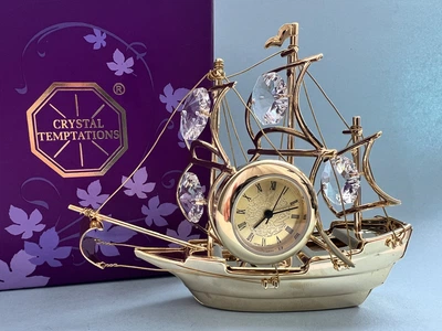 Фигурка с камнями Swarovski Кораблик с часами 10х7 см 160069