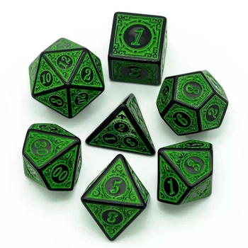 Кубы игровые "Орнамент", набор из 7 шт для DnD и подобных игр Зеленый