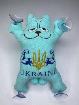 Мягкая игрушка кот Гарфилд в машину на присосках Ukraine Україна 25 см бирюзового цвета