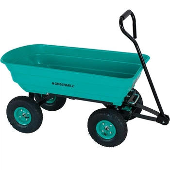 Садовая ручная тачка Greenmill ПРGR9380 75 л прочная пластик-стальная тележка с 10" надувным колесом, грузоподъёмность 120 кг