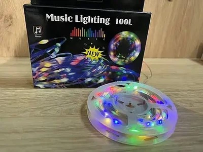 Гірлянда музична з динаміком USB 10 м 100LED лампочок 8 мелодій IP20 з теплим свіченням