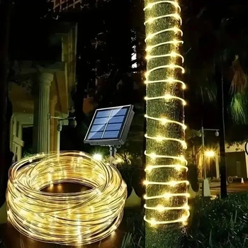 Светодиодная гирлянда "Трубка" 20м 200 LED IP65 на солнечной батарее с тепло-белым свечением из ПВХ