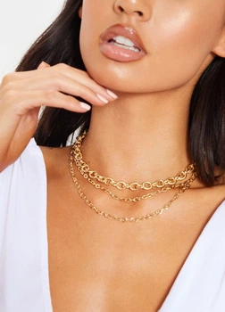 Цепочка колье женская тройная PrettyLittleThing Золотистая 12409