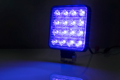 Фара LED квадратная (свет синий), 16 led диодов, 6500K, 12В, (110мм х 110мм х 15мм), led chip 3030, IP65,