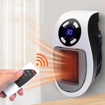 Портативний електричний міні-обігрівач в розетку Portable Heater, 500 Вт, з дисплеєм та пультом керування, безшумне економічне обігрів, Білий