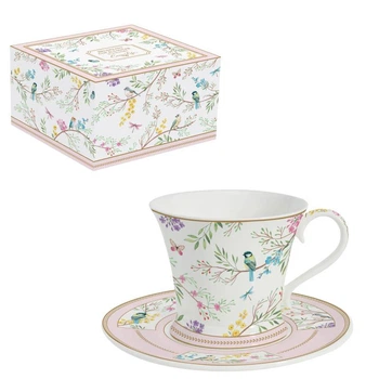 Чашка фарфоровая с блюдцем в подарочной коробке Easy Life Birds Melody 350 мл R1785BIME