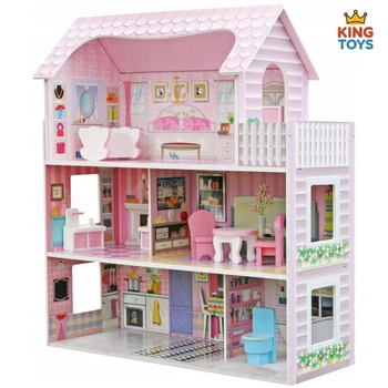 Деревянный кукольный домик PinkPalace с мебелью и террасой
