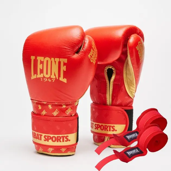 Рукавички боксерські шкіряні з бинтами Leone GN220 DNA розмір 16 унцій, червоні