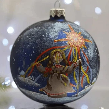 Ялинкова іграшка новорічна куля Santa Shop Дівчинка-Мотанка Синій 10 см (4820001112450)