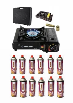 Портативная газовая плита BDZ-155A для баллона туристическая, пьезоподжиг + 12 баллонов