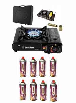 Портативная газовая плита BDZ-155A для баллона туристическая, пьезоподжиг + 8 баллонов