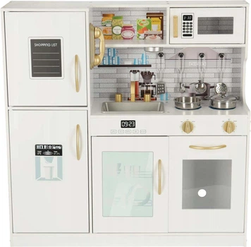 Kuchnia drewniana dla dzieci Lulilo z lodówką światło LED garnki sztućce 80 cm KX4934 (5903039736849)