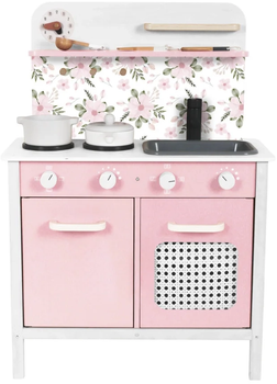 Kuchnia drewniana MDF Lulilo FLORO z akcesoriami Różowa 82 cm (5903039750166)