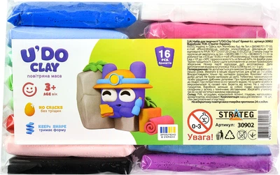 Набір для творчості Strateg Udo Clay Брикет 6 г х 16 шт (30902) (4823113890261)