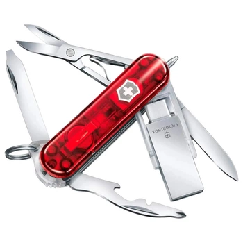 Ніж складаний, мультитул Victorinox Midnite Manager Work + LED (58мм, 11 функцій, USB-флеш (32ГБ)), червоний 4.6336.TG32