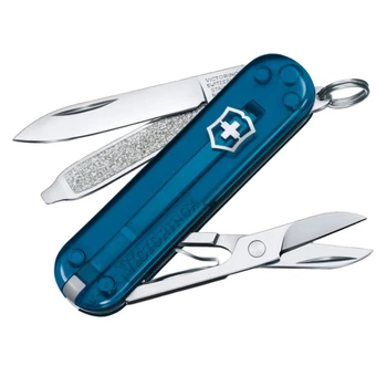 Ніж складаний, мультитул Victorinox Classic SD Colors (58мм, 7 функцій), синій прозорий 0.6223.T61G