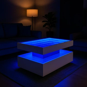 Журнальный стол на колёсиках “Левитация” с LED подсветкой (лаванда/сонома) От сети
