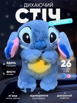 Дитяча плюшева м'яка іграшка Дихаючий Стіч Stich синій