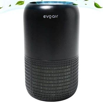 Очиститель воздуха Evoair YuvoSpin с HEPA фильтром 3-в-1 и УФ-C лампой, 4 скорости, ночной режим, антиаллергенная функция, окружающее освещение, черный