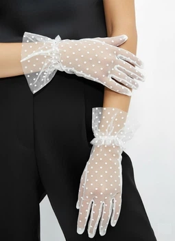 Мереживні рукавички в горошок honey fashion accessories s/m/l білі (30к010)