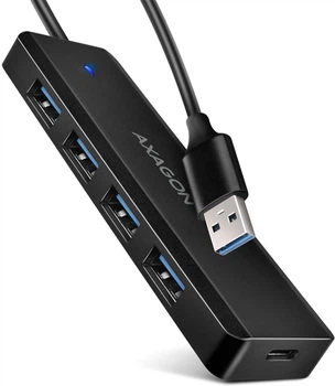 Хаб Axagon HUE-C1A USB-A 5Gbps TRAVEL hub, 20см Type-A cable Black