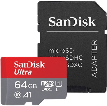 Карта пам'яті SANDISK Ultra microSDXC 64GB UHS-I U1 V10 + SD-адаптер (SDSQUAB-064G-GN6IA)