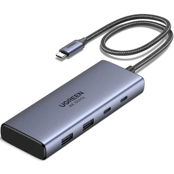 USB-хаб Ugreen CM498 USB 3.2 Type-C to 2xUSB 3.2 2xType-C 3.2 10Гбит/с 2xHDMI 4K60Гц PD 100Вт Grey (45379)