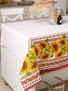 Скатертина лляна 150х220 см Соняшники (Д-am-skatert-N-020-03)