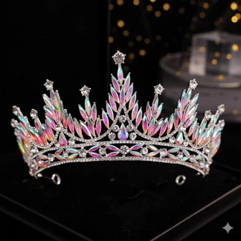 Корона на голову зі стразами та камінням "Crystal Shine Bright", прикраса на голову з перламутровим камінням, срібло