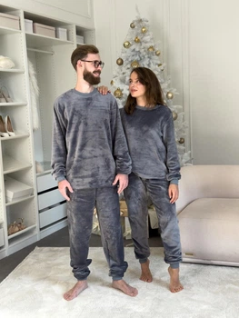 Парные комплекты Теплык мужская и женская пижама Family look серый M (VEL03031)