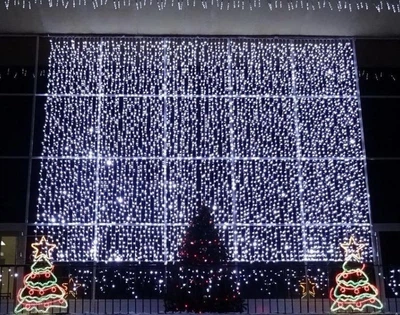 Гирлянда штора занавес Водопад 3х3 м 280 LED большая лампа 3D (белый шнур, с переходником) Белый свет