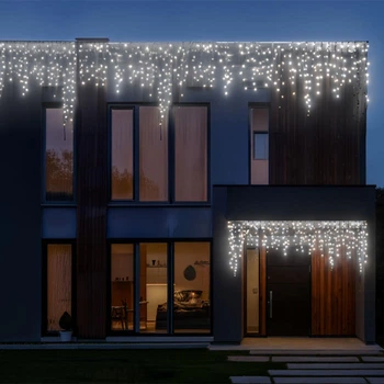 Гирлянда Бахрома уличная 405 LED 25 м от сети белая нить, белый