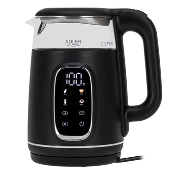 Чайник електричний скляний Adler AD 1305 Black-Silver 2.2 кВт дисковий з контролем температури та LED дисплеєм 1,7 л