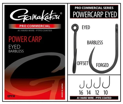Крючок GAMAKATSU COARS PRO-C POWERCARP EYED A1 PTFE BL № 10, 10шт,40619