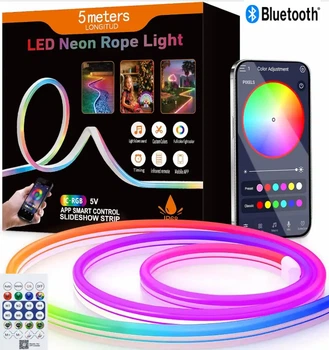 Лента неоновая умная гибкая Neon светодиодная 5 метров с Bluetooth адаптером и синхронизацией музыки