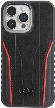 Etui Audi Genuine Leather MagSafe do Apple iPhone 15 Pro Max Black-Red (AU-TPUPCMIP15PM-R8/D3-RD)