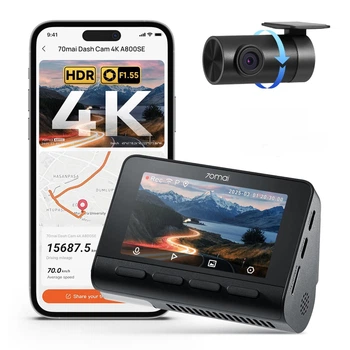 Автомобильный видеорегистратор комплект Xiaomi 70mai Dash Cam A800SE з GPS HDR 4K Global + камера заднего вида Rear Cam RC22 (управление со смартфона)