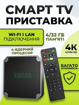 Смарт ТВ приставка Андроид 4/32 ГБ медиаплеер для телевизора, Wi-Fi, HDMI, пульт ДУ, TV Box X96 Mini превращает телевизор в Smart TV