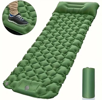 Туристический надувной матрас Каремат Outdoor Sleeping GS-7107 с подушкой со встроенным насосом 60 см на 195 см (47657)