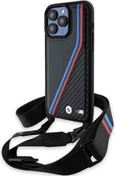 Панель BMW M Edition Carbon Tricolor Lines & Strap для Apple iPhone 15 Pro Max Black (BMHCP15X23PSVTK)