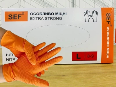 Рукавички нітрилові SEF extra strong orange 50 штук розмір L