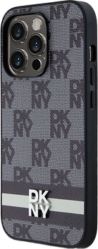 Панель DKNY Leather Checkered Mono Pattern & Printed Stripes для Apple iPhone 15 Pro Max Black (3666339263225)