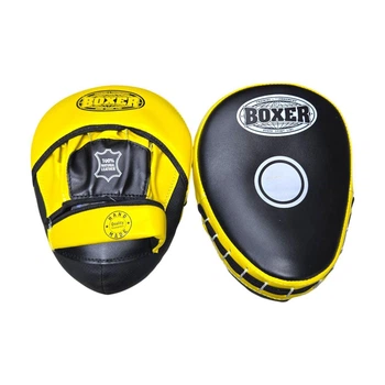 Лапы боксерские BOXER гнутые кожа Элит желтые