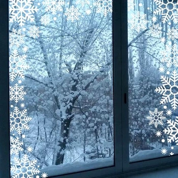Новогодняя виниловая наклейка на окно, стену, витрину "Большой набор снежинок", Размер самой большой снежинки 280x470 мм, маленькой - 130x130 мм, белый, ТМ Frodecal