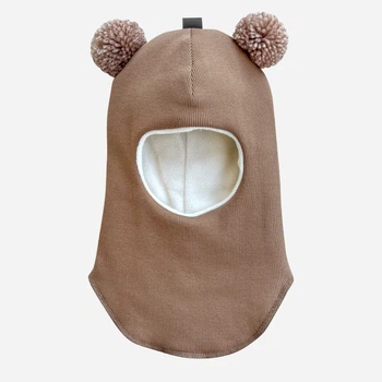 Зимова шапка-шолом Babydream з двома помпонами із пряжі 2p3bal11d 50 Коричнева (ROZ6400158762)