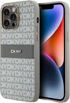 Etui DKNY Leather Mono Stripe & Metal Logo do Apple iPhone 14 Pro Beige (3666339260514)