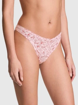 Трусики танга жіночі бавовняні Victoria's Secret Logo Cotton High Leg Thong Panty 26979317 XS Рожеві (34312955164414)