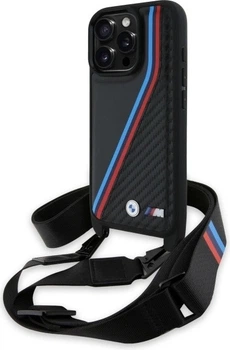 Etui plecki BMW M Edition Carbon Tricolor Lines & Strap do Apple iPhone 16 Pro Black (BMHCP16L23PSVTK)