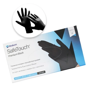 Нітрилові рукавиці Medicom SafeTouch Premium Black без пудри розмір M 100 шт