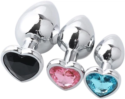 Набор металлических анальных пробок I’MCUM Crystal Heart S-M-L с кристаллами в форме сердца 3 шт (IM-KGS005_set)